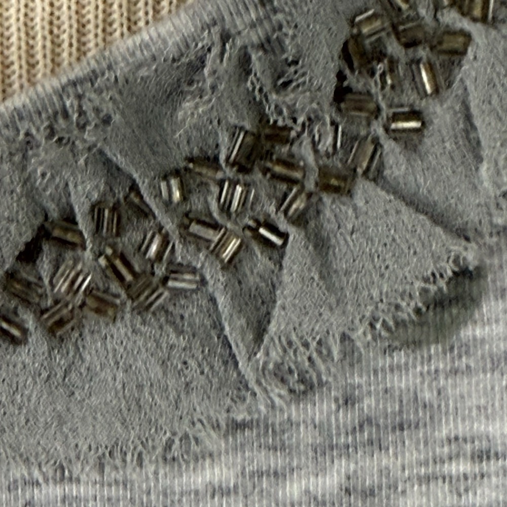 MAXMARA WEEKEND Gray TOP M Silver Beaded T-Shirt Polka Dot Ruffle Party Tissue - Picture 2 of 16